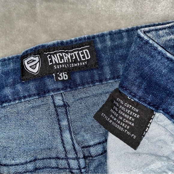Encrypted Supply Company Medium Wash Distressed Stonewashed Skinny Jeans 36 - Picture 4 of 7